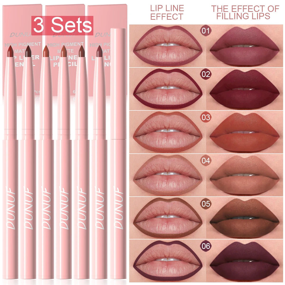 Kit de 6 Perfiladores de Labios (Lip Liner) - Larga Duración, Waterproof y Alta Pigmentación. Fácil de Aplicar, No se Desvanece.