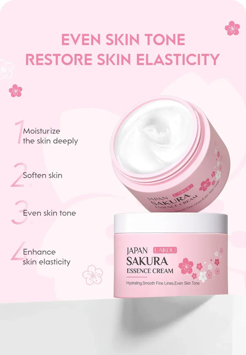 Crema Facial LAIKOU Sakura - Hidratante Profunda, Blanqueadora y Reparadora. Sella la Humedad y Controla la Grasa. Fórmula Suave.
