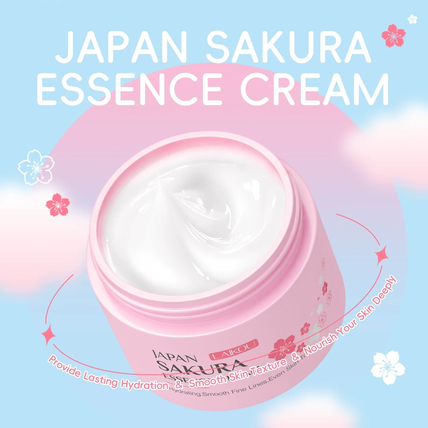 Crema Facial LAIKOU Sakura - Hidratante Profunda, Blanqueadora y Reparadora. Sella la Humedad y Controla la Grasa. Fórmula Suave.