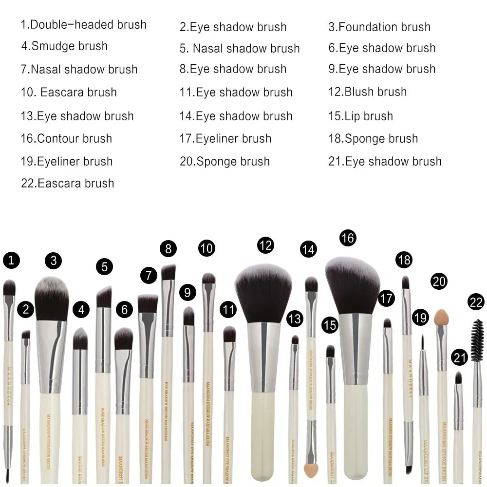 Set de Brochas de Maquillaje Profesional (Kit 3, 13 o 22 Piezas) - Herramientas Esenciales para Ojos (Sombra, Delineador) y Rostro.