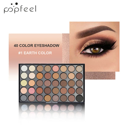 Paleta de Sombras POPFEEL (40 Colores) - Larga Duración y Fácil Aplicación. Incluye Tonos Nude, Marrones y Rosas.