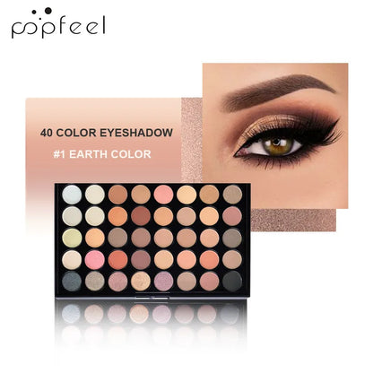 Paleta de Sombras POPFEEL (40 Colores) - Larga Duración y Fácil Aplicación. Incluye Tonos Nude, Marrones y Rosas.