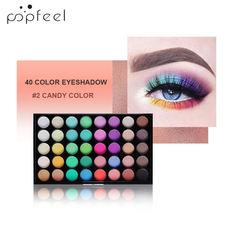 Paleta de Sombras POPFEEL (40 Colores) - Larga Duración y Fácil Aplicación. Incluye Tonos Nude, Marrones y Rosas.