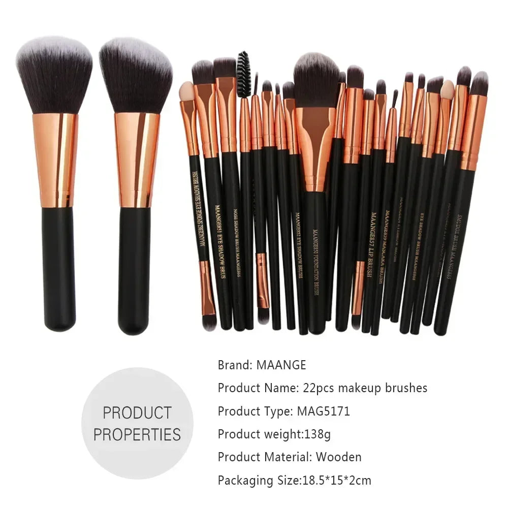 Set de Brochas de Maquillaje Profesional (Kit 3, 13 o 22 Piezas) - Herramientas Esenciales para Ojos (Sombra, Delineador) y Rostro.